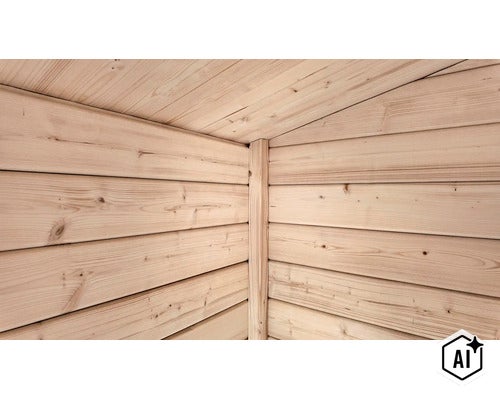 Paroi intérieure en bois d un sauna avec des éléments muraux en bois résineux non traité. (Image AI modified or generated)