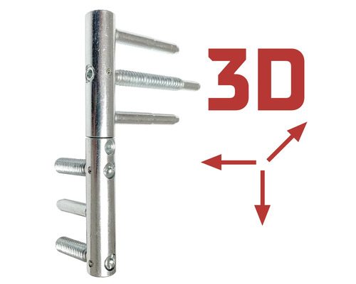 Paumelle de porte réglable en trois dimensions en métal avec boulons de montage.