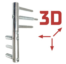 Paumelle de porte réglable en trois dimensions en métal avec boulons de montage.