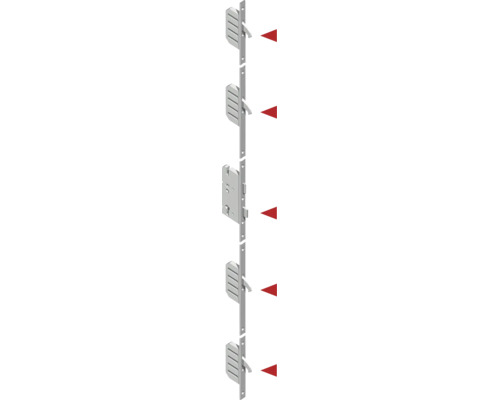Serrure multipoints pour portes avec crochets basculants et serrure principale en métal.