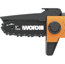 Guide-chaîne et chaîne de tronçonneuse Worx, longueur 12 centimètres, avec Worx Logo et molette de tension.