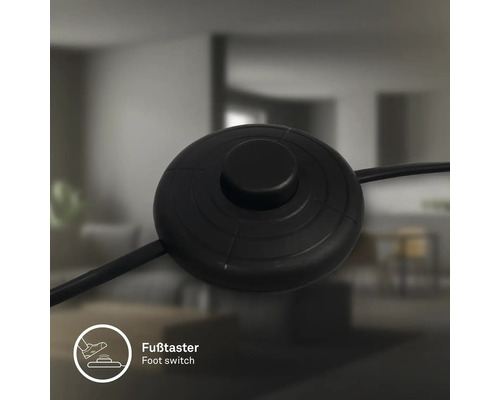 Bouton-poussoir au pied rond, noir, en plastique pour lampadaires avec câble d'alimentation.