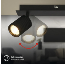 Spot LED pivotant avec tête nervurée pour une orientation flexible de la lumière.