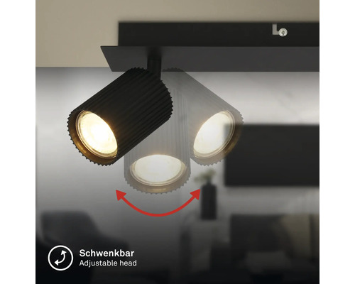 Spot LED pivotant avec tête nervurée pour une orientation flexible de la lumière.