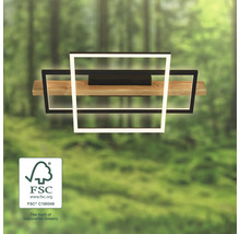 Plafonnier LED moderne avec poutre en bois et deux cadres rectangulaires. Logo FSC. Signe d'une gestion forestière responsable.