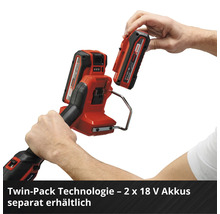 Outil Einhell avec technologie Twin-Pack pour deux batteries de 18 Volt, vendues séparément.