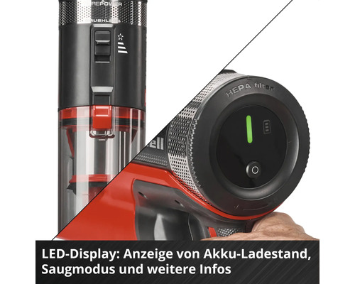 Aspirateur à main sans fil avec écran LED pour le niveau de charge et le mode d'aspiration, moteur sans balais et filtre HEPA.
