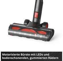 Brosse motorisée Einhell avec éclairage LED et roues gommées respectueuses du sol.