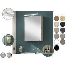 Armoire de toilette pour salle de bains avec éclairage LED, prise et différents décors. Livraison en 10 jours ouvrables. Fabriqué en Allemagne.