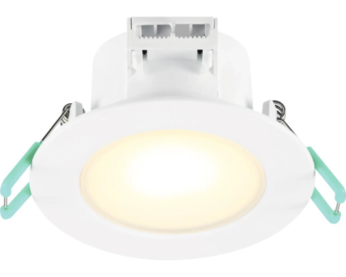 LED-Einbaustrahler in Weiß mit Federklammern für die Deckenmontage, rundes Design.