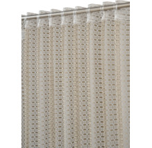 Rideau semi-transparent avec rayures tissées verticales et ruban universel pour tringles à rideaux.