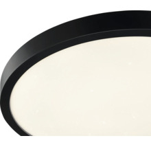 Détail d'un plafonnier LED rond avec bord noir et effet ciel étoilé.