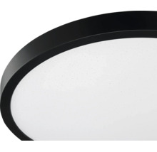 Plafonnier LED rond avec bordure noire et diffuseur blanc à effet étoilé.