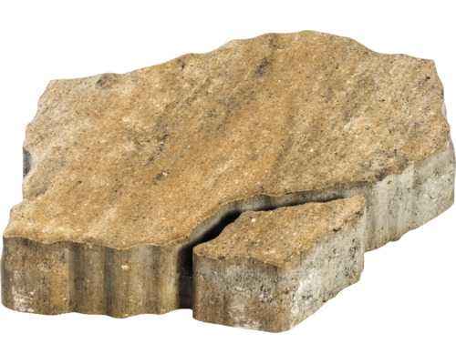 Pavé irrégulier en béton aspect grès avec une surface texturée.