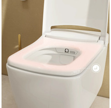 WC douche avec abattant ouvert et fonction de siège chauffant.