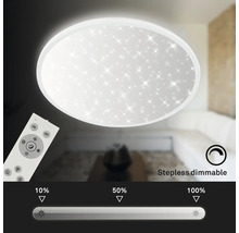 Runde LED Deckenleuchte mit Sterneneffekt und Fernbedienung, stufenlos dimmbar von 10 bis 100 Prozent.