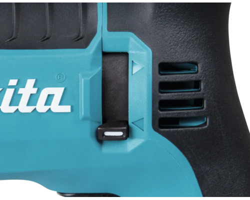 Vue détaillée d un outil électrique Makita avec l inverseur de sens de rotation et le Makita Logo.