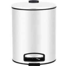 Poubelle à pédale ronde en acier inoxydable avec pédale et couvercle plat pour cuisine ou salle de bain.