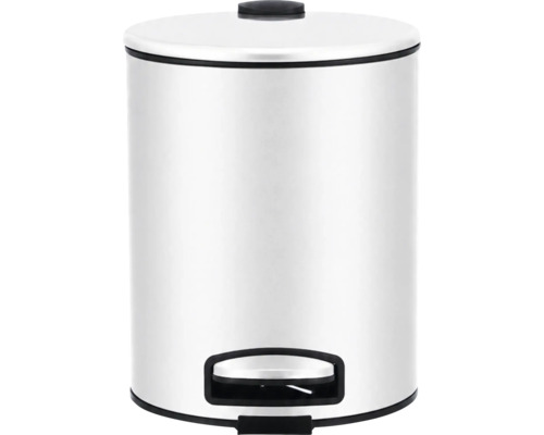 Poubelle à pédale ronde en acier inoxydable avec pédale et couvercle plat pour cuisine ou salle de bain.