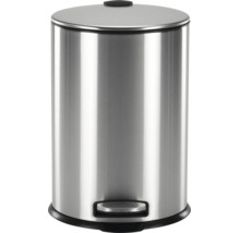 Poubelle à pédale ronde en acier inoxydable avec couvercle.