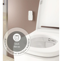 Set WC lavant VitrA V-Care Comfort avec cuvette à fond creux, sans bride, blanc brillant, avec revêtements VitrA Hygiene et VitrA Clean, avec abattant WC 5674B403-6196