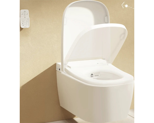 Set WC lavant VitrA V-Care Comfort avec cuvette à fond creux, sans bride, blanc brillant, avec revêtements VitrA Hygiene et VitrA Clean, avec abattant WC 5674B403-6196