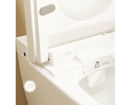 Set WC lavant VitrA V-Care Comfort avec cuvette à fond creux, sans bride, blanc brillant, avec revêtements VitrA Hygiene et VitrA Clean, avec abattant WC 5674B403-6196
