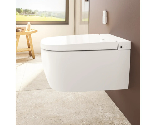 Set WC lavant VitrA V-Care Comfort avec cuvette à fond creux, sans bride, blanc brillant, avec revêtements VitrA Hygiene et VitrA Clean, avec abattant WC 5674B403-6196