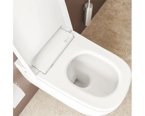 Set WC lavant VitrA V-Care Comfort avec cuvette à fond creux, sans bride, blanc brillant, avec revêtements VitrA Hygiene et VitrA Clean, avec abattant WC 5674B403-6196