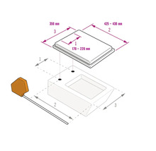 Schéma technique pour un abattant WC avec dimensions : entraxe 170 à 220 millimètres, longueur 425 à 430 millimètres, largeur 350 millimètres.