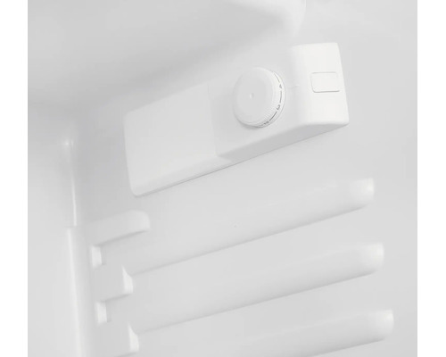 Mechanischer Thermostat-Drehregler im Innenraum eines Kühlschranks mit nummerierten Einstellungen.