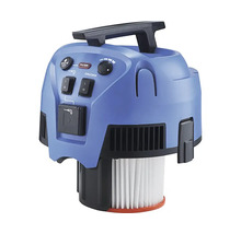 Tête de moteur d'un aspirateur eau et poussière avec poignée, éléments de commande, prise et filtre plissé.