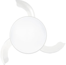 Ventilateur de plafond avec luminaire intégré et trois pales incurvées.