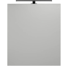 Miroir de salle de bain rectangulaire avec luminaire LED noir.