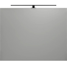Miroir de salle de bain rectangulaire avec luminaire LED noir.