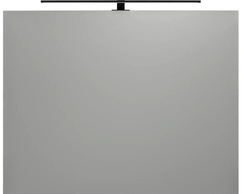 Miroir de salle de bain rectangulaire avec luminaire LED noir.