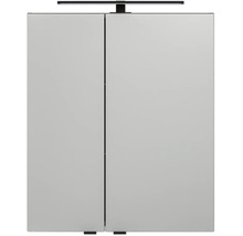 Armoire de toilette avec deux portes et éclairage LED supérieur noir.