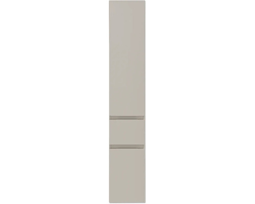 Façade étroite gris clair pour armoire haute avec poignées intégrées.