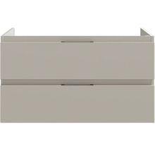 Waschtischunterschrank mit zwei Schubladen und schmalen Griffleisten.