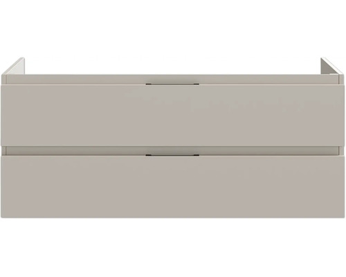 Waschbeckenunterschrank mit zwei Schubladen in Beige.