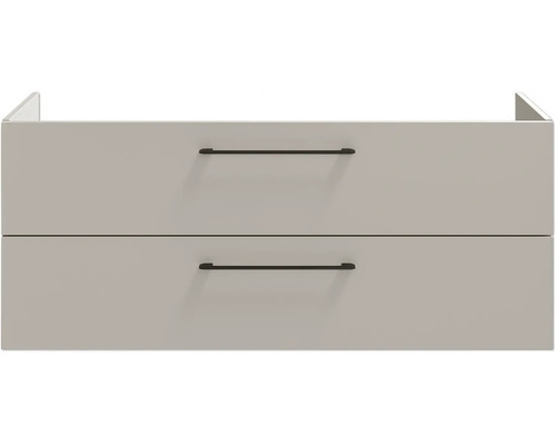 Waschbeckenunterschrank mit zwei Schubladen und horizontalen Griffen.