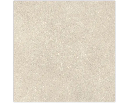 Carrelage beige en grès cérame aspect pierre avec une surface mate et finement mouchetée.