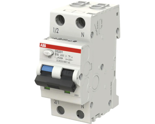 ABB Fehlerstrom-Leitungsschutzschalter DS201, Charakteristik B16, 30 Milliampere, 230 Volt, 2-polig, Bemessungsstrom 16 Ampere.