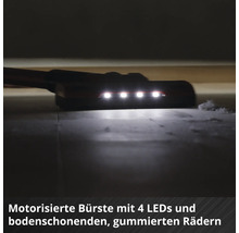 Brosse motorisée d'un aspirateur avec quatre LED et des roues en caoutchouc protégeant le sol.