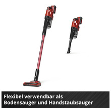 Aspirateur sans fil, utilisation flexible comme aspirateur balai et aspirateur à main, rouge-noir.