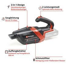 Aspirateur à main Einhell sans fil, design 2 en 1, 72 millibars de puissance, réservoir de 600 millilitres, 2 modes et filtre lavable.