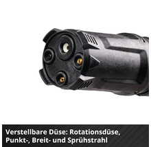 Buse réglable pour nettoyeur haute pression avec buse rotative, jet ponctuel, jet plat et jet pulvérisé.