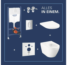 Grohe Komplett-Set für Wand-WC: Vorwandelement mit Spülkasten, Drückerplatte, WC-Sitz, Schallschutz und Wand-WC-Becken.