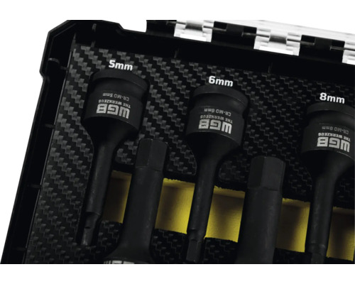 Embouts de tournevis à frapper WGB de 5 millimètres, 6 millimètres et 8 millimètres en acier chrome-molybdène dans un coffret à outils.