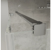 Barre de stabilisation pour parois de douche en métal chromé, design carré, pour la fixation d'une paroi en verre au mur.